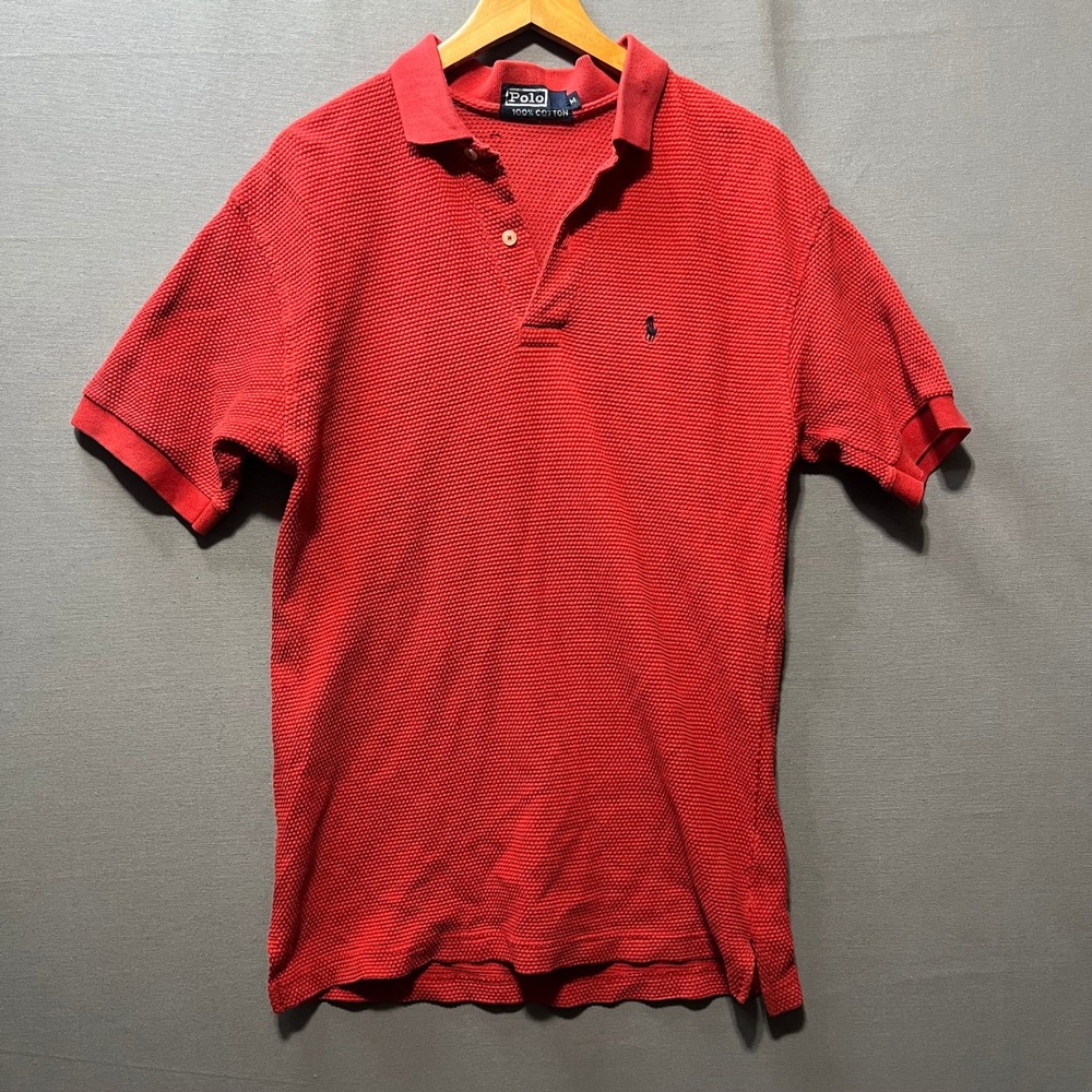 Polo Ralph Lauren Red Waffle Knit Short Sleeve Polo Shirt Mens Medium